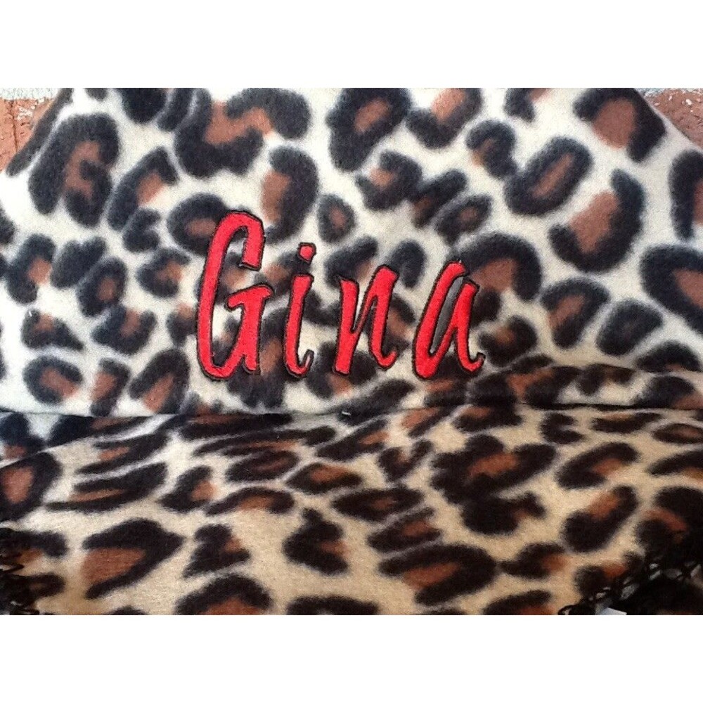 LEOPARD BLANKET GIFT CAMPING BIRTHDAY PERSONALIZED EMBROIDERED CHEETAH